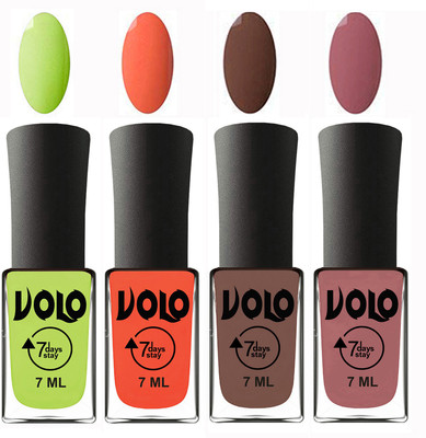 

Volo Ultra Lasting HD Shine Awesome Nail Polish Combo Parrot Green, Neon Orange, Brown, Chocolate Peach(Pack of 4)