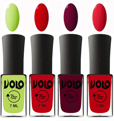

Volo Ultra Lasting HD Shine Awesome Nail Polish Combo Parrot Green, Blood Red, Wine Maroon, Redish Orange(Pack of 4)