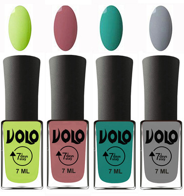 

Volo Ultra Lasting HD Shine Awesome Nail Polish Combo Parrot Green, Chocolate Peach, Radium Green, Light Grey(Pack of 4)