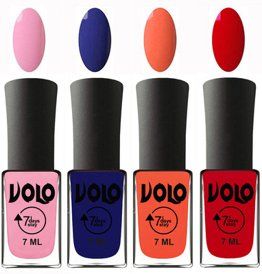

Volo Ultra Lasting HD Shine Awesome Nail Polish Combo Light Pink, Navy Blue, Neon Orange, Blood Red(Pack of 4)