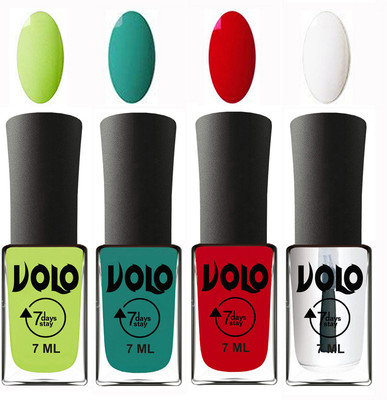 

Volo Ultra Lasting HD Shine Awesome Nail Polish Combo Parrot Green, Radium Green, Blood Red, Top Coat(Pack of 4)