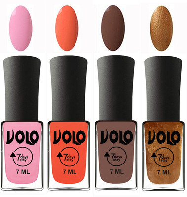 

Volo Ultra Lasting HD Shine Awesome Nail Polish Combo Light Pink, Neon Orange, Brown, Metallic Dark Golden(Pack of 4)