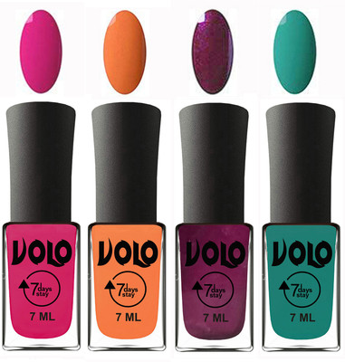 

Volo Ultra Lasting HD Shine Awesome Nail Polish Combo Magnta, Peach, Wine, Radium Green(Pack of 4)