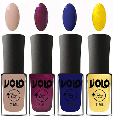 

Volo Ultra Lasting HD Shine Awesome Nail Polish Combo Light Nude, Wine, Navy Blue, Metallic Light Golden(Pack of 4)