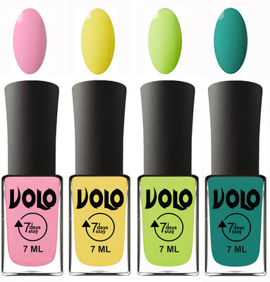

Volo Ultra Lasting HD Shine Awesome Nail Polish Combo Light Pink, Yellow, Parrot Green, Radium Green(Pack of 4)