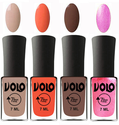 

Volo Ultra Lasting HD Shine Awesome Nail Polish Combo Light Nude, Neon Orange, Brown, Metallic Pink(Pack of 4)