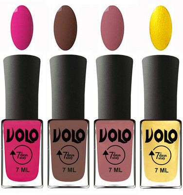 

Volo Ultra Lasting HD Shine Awesome Nail Polish Combo Magnta, Brown, Chocolate Peach, Metallic Light Golden(Pack of 4)