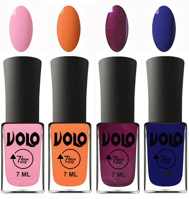 

Volo Ultra Lasting HD Shine Awesome Nail Polish Combo Light Pink, Peach, Wine, Navy Blue(Pack of 4)