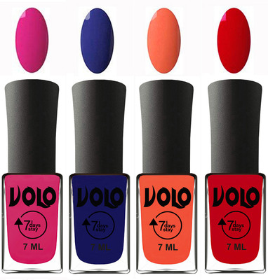 

Volo Ultra Lasting HD Shine Awesome Nail Polish Combo Magnta, Navy Blue, Neon Orange, Blood Red(Pack of 4)