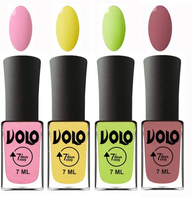 

Volo Ultra Lasting HD Shine Awesome Nail Polish Combo Light Pink, Yellow, Parrot Green, Chocolate Peach(Pack of 4)