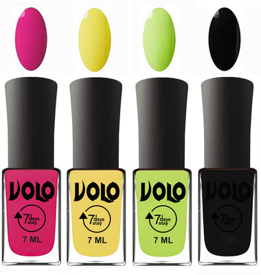

Volo Ultra Lasting HD Shine Awesome Nail Polish Combo Magnta, Yellow, Parrot Green, Black(Pack of 4)