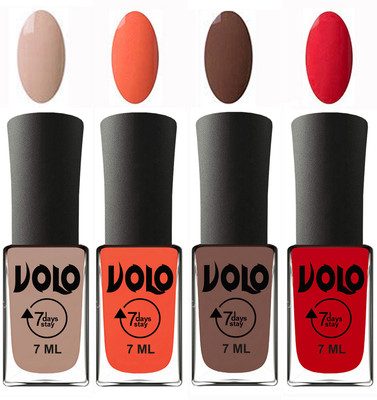 

Volo Ultra Lasting HD Shine Awesome Nail Polish Combo Light Nude, Neon Orange, Brown, Redish Orange(Pack of 4)
