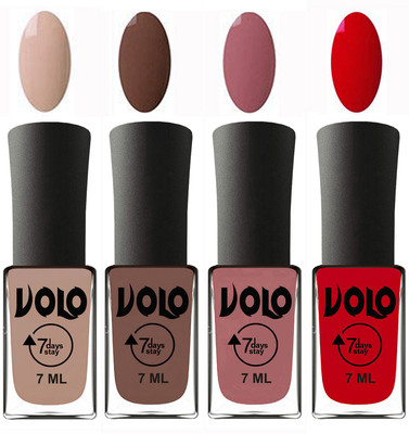 

Volo Ultra Lasting HD Shine Awesome Nail Polish Combo Light Nude, Brown, Chocolate Peach, Blood Red(Pack of 4)