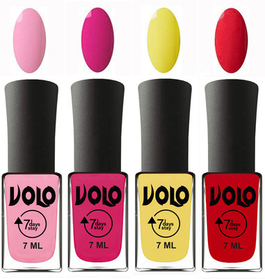 

Volo Ultra Lasting HD Shine Awesome Nail Polish Combo Light Pink, Magnta, Yellow, Redish Orange(Pack of 4)
