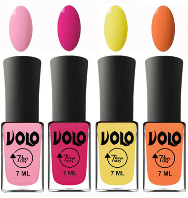 

Volo Ultra Lasting HD Shine Awesome Nail Polish Combo Light Pink, Magnta, Yellow, Peach(Pack of 4)