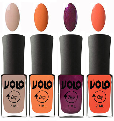 

Volo Ultra Lasting HD Shine Awesome Nail Polish Combo Light Nude, Peach, Wine, Neon Orange(Pack of 4)