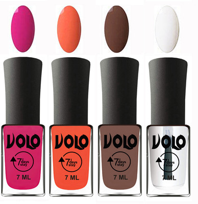

Volo Ultra Lasting HD Shine Awesome Nail Polish Combo Magnta, Neon Orange, Brown, Top Coat(Pack of 4)