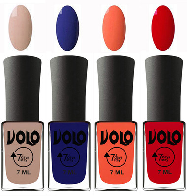 

Volo Ultra Lasting HD Shine Awesome Nail Polish Combo Light Nude, Navy Blue, Neon Orange, Blood Red(Pack of 4)