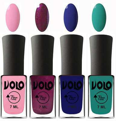 

Volo Ultra Lasting HD Shine Awesome Nail Polish Combo Light Pink, Wine, Navy Blue, Radium Green(Pack of 4)