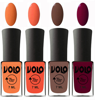 

Volo Ultra Lasting HD Shine Awesome Nail Polish Combo Peach, Neon Orange, Brown, Wine Maroon(Pack of 4)