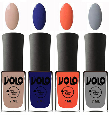 

Volo Ultra Lasting HD Shine Awesome Nail Polish Combo Light Nude, Navy Blue, Neon Orange, Light Grey(Pack of 4)