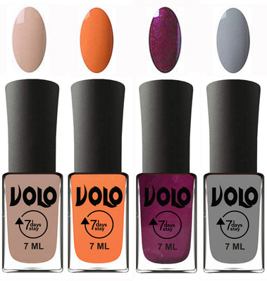 

Volo Ultra Lasting HD Shine Awesome Nail Polish Combo Light Nude, Peach, Wine, Light Grey(Pack of 4)