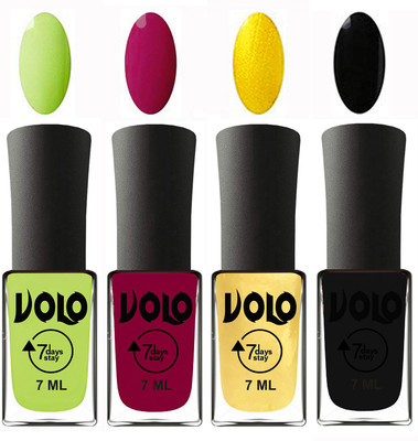 

Volo Ultra Lasting HD Shine Awesome Nail Polish Combo Parrot Green, Magnta, Metallic Light Golden, Black(Pack of 4)