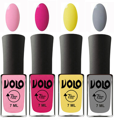 

Volo Ultra Lasting HD Shine Awesome Nail Polish Combo Light Pink, Magnta, Yellow, Light Grey(Pack of 4)