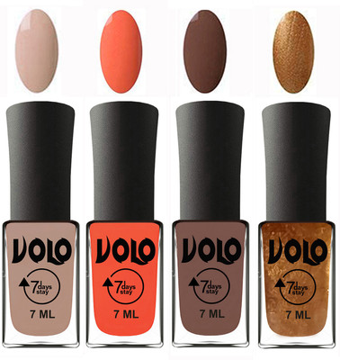 

Volo Ultra Lasting HD Shine Awesome Nail Polish Combo Light Nude, Neon Orange, Brown, Metallic Dark Golden(Pack of 4)