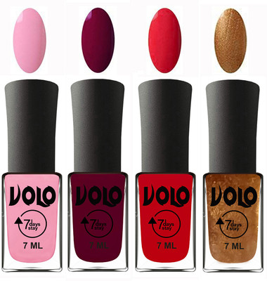

Volo Ultra Lasting HD Shine Awesome Nail Polish Combo Light Pink, Wine Maroon, Redish Orange, Metallic Dark Golden(Pack of 4)