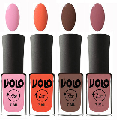 

Volo Ultra Lasting HD Shine Awesome Nail Polish Combo Light Pink, Neon Orange, Brown, Chocolate Peach(Pack of 4)