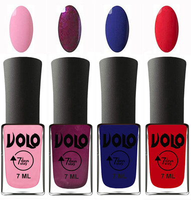 

Volo Ultra Lasting HD Shine Awesome Nail Polish Combo Light Pink, Wine, Navy Blue, Redish Orange(Pack of 4)