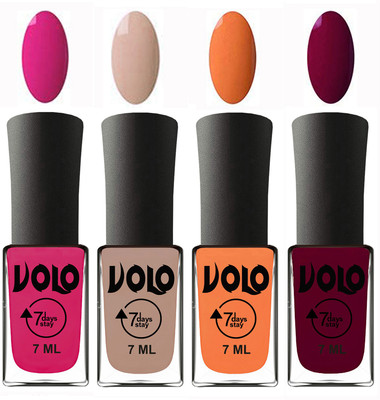 

Volo Ultra Lasting HD Shine Awesome Nail Polish Combo Magnta, Light Nude, Peach, Wine Maroon(Pack of 4)