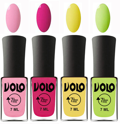 

Volo Ultra Lasting HD Shine Awesome Nail Polish Combo Light Pink, Magnta, Yellow, Parrot Green(Pack of 4)
