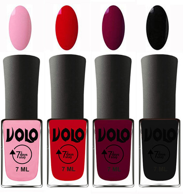 

Volo Ultra Lasting HD Shine Awesome Nail Polish Combo Light Pink, Blood Red, Wine Maroon, Black(Pack of 4)