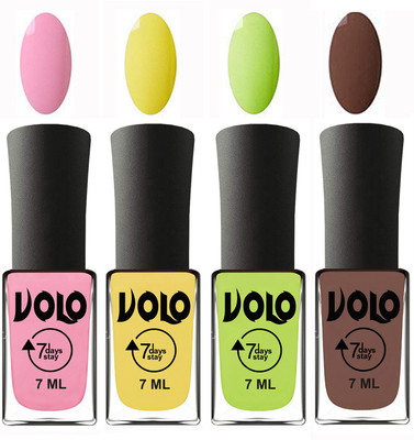

Volo Ultra Lasting HD Shine Awesome Nail Polish Combo Light Pink, Yellow, Parrot Green, Brown(Pack of 4)