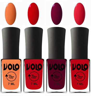 

Volo Ultra Lasting HD Shine Awesome Nail Polish Combo Peach, Blood Red, Wine Maroon, Redish Orange(Pack of 4)