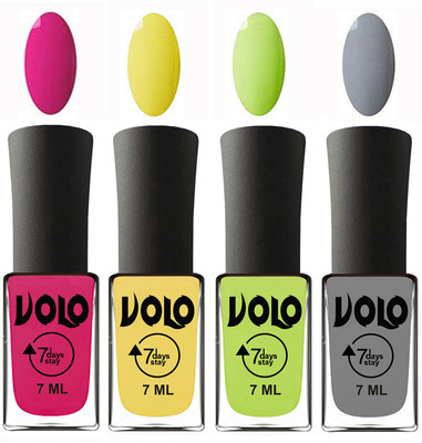 

Volo Ultra Lasting HD Shine Awesome Nail Polish Combo Magnta, Yellow, Parrot Green, Light Grey(Pack of 4)