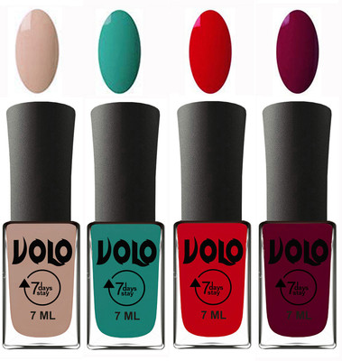 

Volo Ultra Lasting HD Shine Awesome Nail Polish Combo Light Nude, Radium Green, Blood Red, Wine Maroon(Pack of 4)