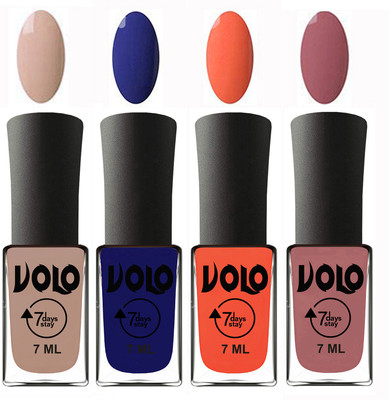 

Volo Ultra Lasting HD Shine Awesome Nail Polish Combo Light Nude, Navy Blue, Neon Orange, Chocolate Peach(Pack of 4)