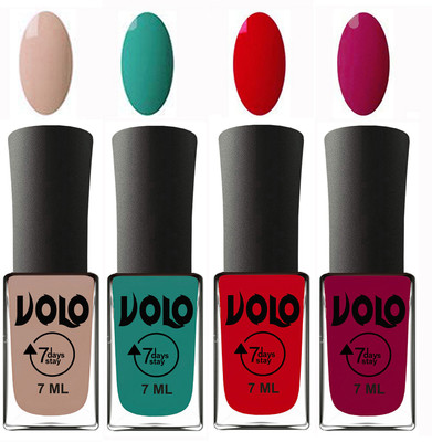 

Volo Ultra Lasting HD Shine Awesome Nail Polish Combo Light Nude, Radium Green, Blood Red, Magnta(Pack of 4)