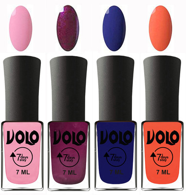 

Volo Ultra Lasting HD Shine Awesome Nail Polish Combo Light Pink, Wine, Navy Blue, Neon Orange(Pack of 4)