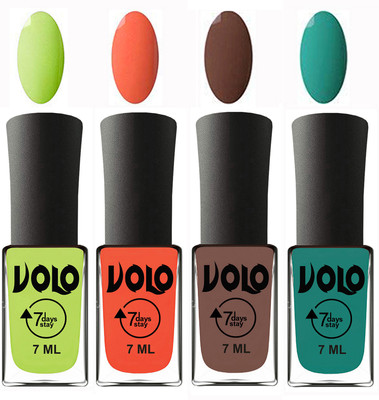 

Volo Ultra Lasting HD Shine Awesome Nail Polish Combo Parrot Green, Neon Orange, Brown, Radium Green(Pack of 4)