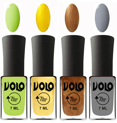 

Volo Ultra Lasting HD Shine Awesome Nail Polish Combo Parrot Green, Metallic Light Golden, Metallic Dark Golden, Light Grey(Pack of 4)