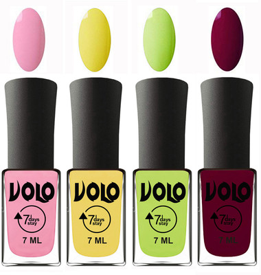 

Volo Ultra Lasting HD Shine Awesome Nail Polish Combo Light Pink, Yellow, Parrot Green, Wine Maroon(Pack of 4)
