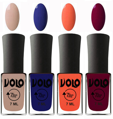 

Volo Ultra Lasting HD Shine Awesome Nail Polish Combo Light Nude, Navy Blue, Neon Orange, Wine Maroon(Pack of 4)