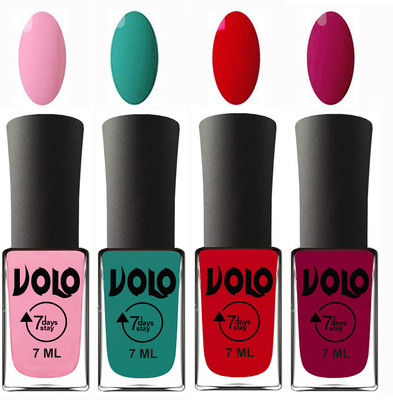 

Volo Ultra Lasting HD Shine Awesome Nail Polish Combo Light Pink, Radium Green, Blood Red, Magnta(Pack of 4)