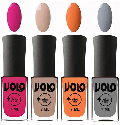 

Volo Ultra Lasting HD Shine Awesome Nail Polish Combo Magnta, Light Nude, Peach, Light Grey(Pack of 4)