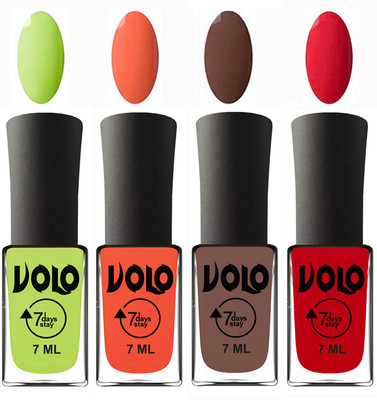 

Volo Ultra Lasting HD Shine Awesome Nail Polish Combo Parrot Green, Neon Orange, Brown, Redish Orange(Pack of 4)