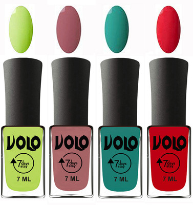 

Volo Ultra Lasting HD Shine Awesome Nail Polish Combo Parrot Green, Chocolate Peach, Radium Green, Redish Orange(Pack of 4)